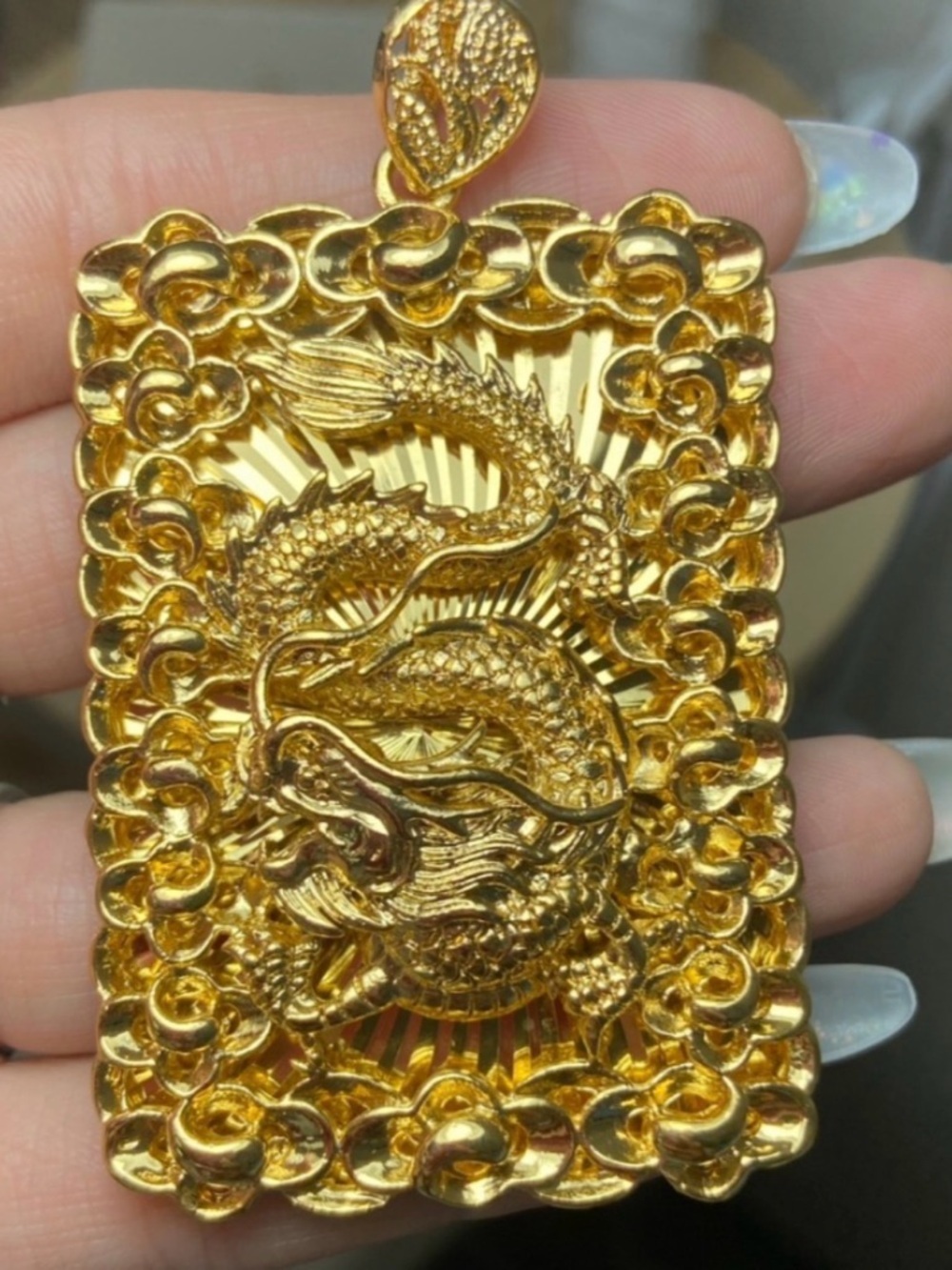 Gold Dragon Pendant Necklace Men's Ornate Gold Tone Accent  Length 6cm Width 4cm